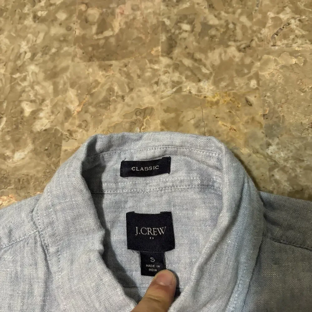 J Crew Shirt Mens Small Classic Blue Linen Blend Long Sleeve Button Beach AL174